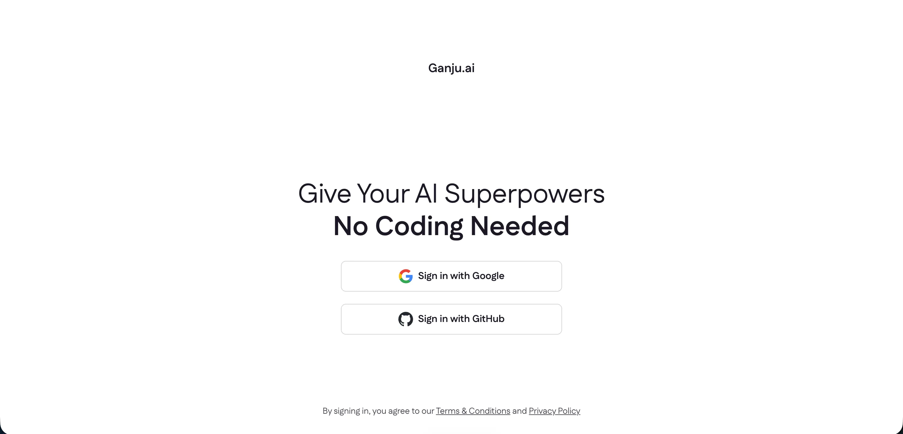 The Ganju sign-in screen, with options to sign in with Google or GitHub